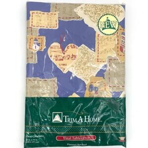 VTG NOS Trim A Home Christmas Vinyl Flannel Backed Table Cover Oval 52”x70”